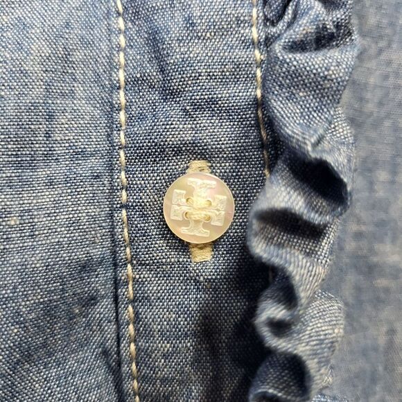 Tory Burch Blue Chambray Ruffle Collar Shirt Dress - Size XS - Picture 8 of 14